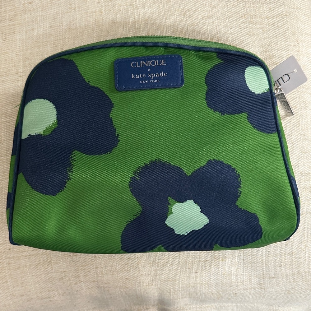 Clinique x Kate Spade Green and Blue Floral Pouch